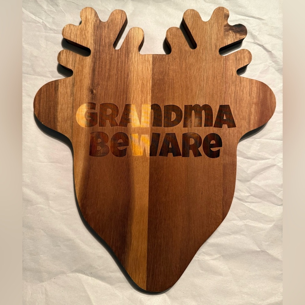 Grandma Beware Reindeer Wood Cheeseboard Set with Utensils